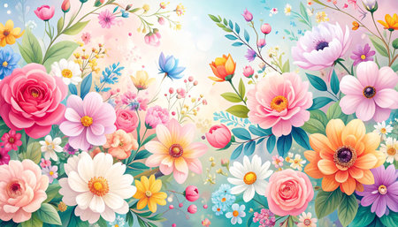 Floral background with daisies and roses. Vector illustration.の素材