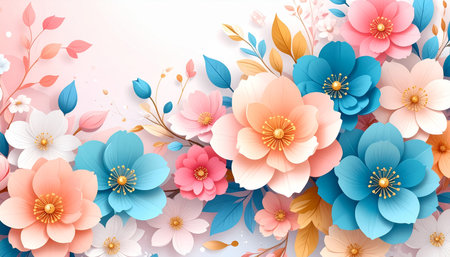 Spring flower background. Paper cut style. Vector illustration for your design.の素材