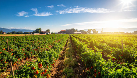 Pepper field at sunset in the countryside of Provence, Franceの素材