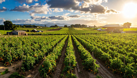 Pepper Plantation at Sunset in California, United States of Americaの素材