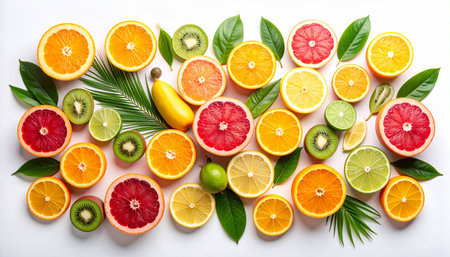 Variety of citrus fruit including lemons, lines, grapefruits and oranges.の素材