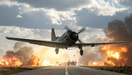 Military airplane in the air with smoke and fire. 3d renderingの素材