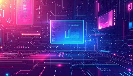 Abstract technology background. Futuristic interface with circuit board. Vector illustration.の素材