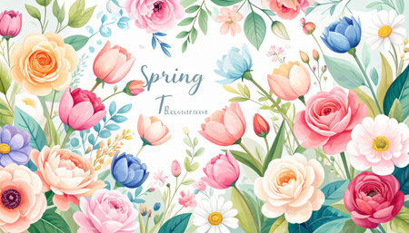 Spring floral background with flowers and leaves. Vector Illustration EPS10の素材