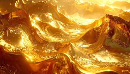 golden abstract wavy background. 3d rendering, 3d illustration.の素材