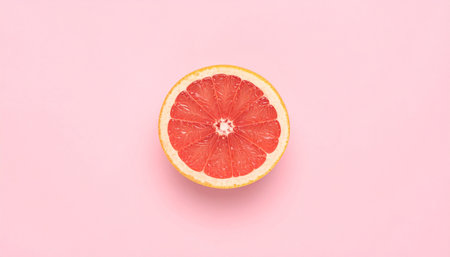 Grapefruit on pink background. Flat lay, top view.の素材