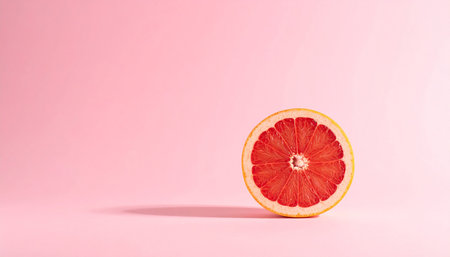 Half of a red grapefruit on a pink background with copy spaceの素材