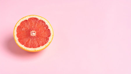 Grapefruit on pink background. Top view, copy space.の素材
