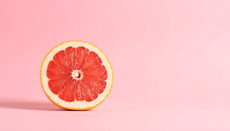 Half of a red grapefruit on a pink background with copy spaceの素材