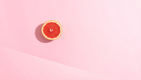 Grapefruit on pink background. Flat lay, top view.の素材
