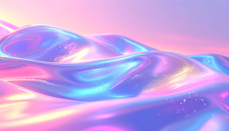 3d render, abstract background with iridescent wavy surface, pink and blue colorsの素材