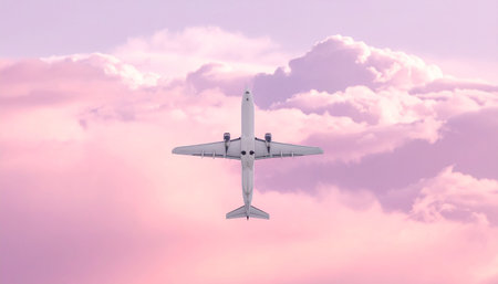 Airplane in the sky with clouds. Business travel concept. 3d renderingの素材