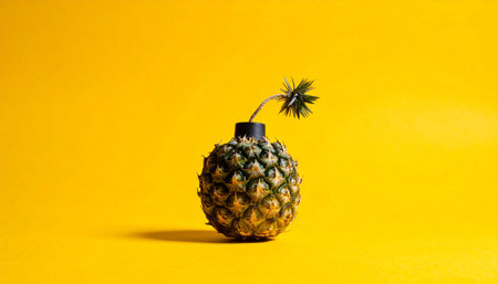 Pineapple on a bright yellow background. Minimal concept.の素材