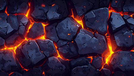 Burning lava. Burning ground. 3d illustration. Abstract background.の素材
