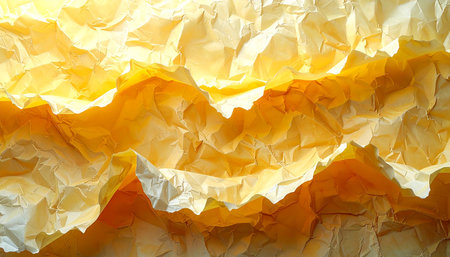 Yellow crumpled paper as a background, closeup of photoの素材