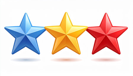 Five red, yellow and blue stars on white background. Vector illustration.の素材