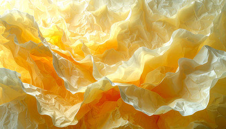 Texture of crumpled yellow and white paper. Abstract background.の素材