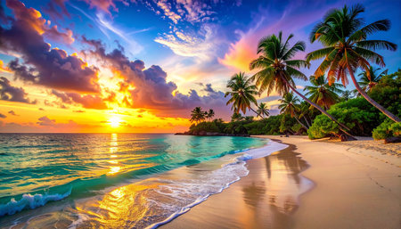 Beautiful sunset on the beach at Seychelles, Maheの素材