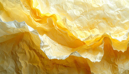 Yellow crumpled paper as a background, closeup of photoの素材
