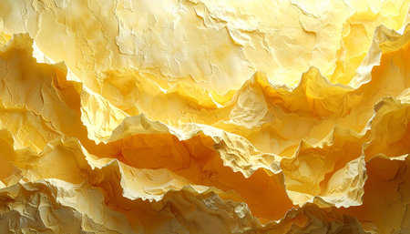 Abstract background of yellow crumpled paper. Close-up.の素材