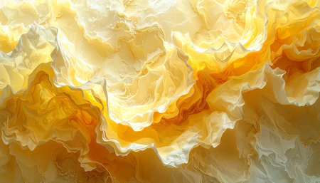 Abstract background of acrylic paint in yellow tones. Liquid marble texture.の素材