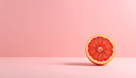 Half of grapefruit on pink background. Minimal summer concept.の素材