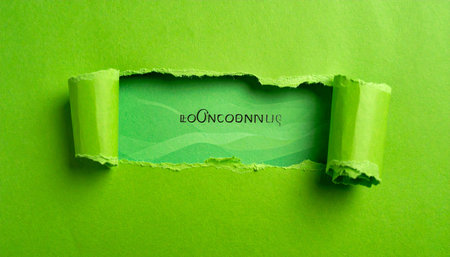 Torn green paper reveals a green background with wavy lines and text. Clear details and vibrant colors enhance visual...の素材