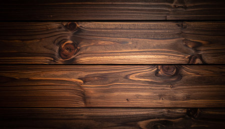 Horizontal dark wood planks with subtle grain patterns and small knots, creating a textured background.の素材