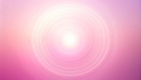 Abstract pink and white circular light burst with concentric rings and a soft gradient background.の素材
