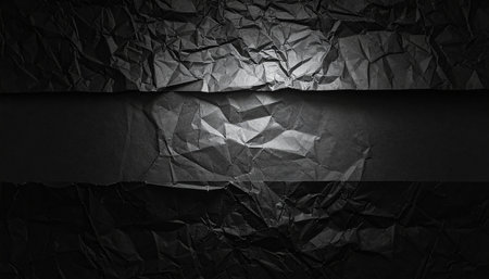 Backdrop showing dark crumpled paper with a horizontal black band and light. High resolution image suitable for...の素材