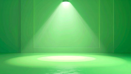 Green empty room with spotlights on the wall. Vector illustration.の素材