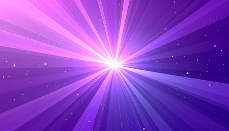 Purple and pink starburst light rays radiate from a bright central glow with sparkling particles.の素材