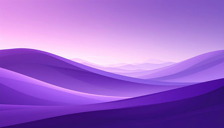 Abstract purple rolling hills with a soft gradient sky transitioning from light pink to deep purple.の素材