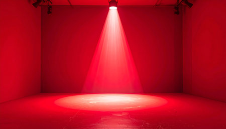 Stock showing empty studio with single red spotlight beam on seamless backdrop. High resolution image suitable for...の素材