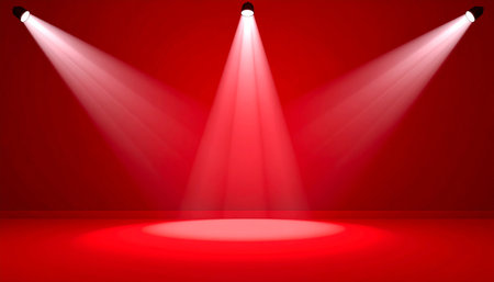 Illustration of red stage background with spotlights. Vector illustration.の素材
