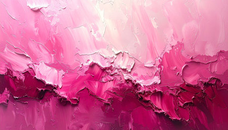 Abstract impasto painting showcasing deep magenta and bright pink textured brushstrokes with a sense of flowing...の素材