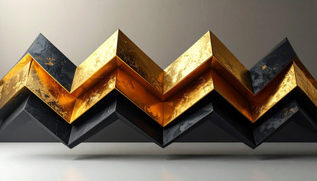 Black showing zigzag architectural with layered gold and black angled surfaces. resolutionの素材