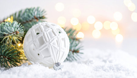 Christmas greeting card. Festive decoration on bokeh background. New Year concept. Copy space.の素材