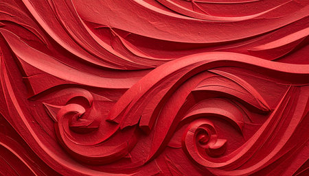 Swirling showing red abstract swirling waves with embossed textures and layered curves. resolutionの素材
