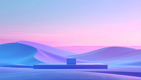 3d render of podium in the desert. Abstract landscape background.の素材