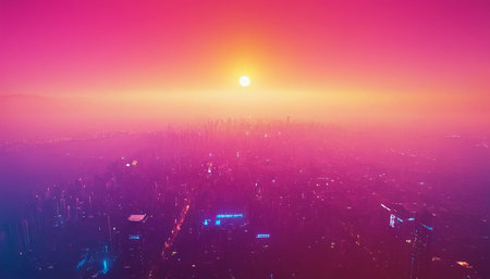 Aerial view of hong kong city skyline at sunrise.の素材