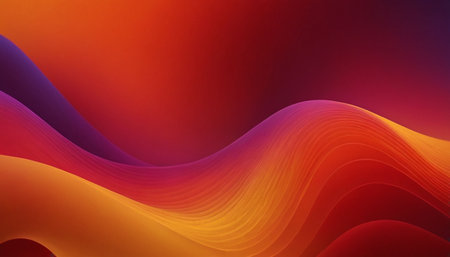Smooth flowing abstract waves in vibrant orange yellow and purple gradients create a dynamic fluid background with...の素材