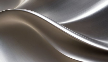 Soft flowing metallic waves with bright white and warm golden light reflections creating a smooth abstract background.の素材