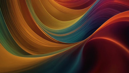 Smooth showing vibrant abstract swirls of warm orange yellow and cool teal blue forming a smooth flowing organic...の素材