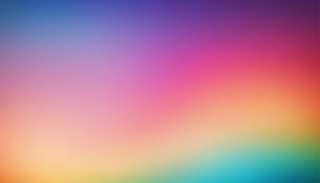 A horizontal gradient showcasing vibrant blended colors of purple, pink, orange, yellow, and blue with smooth,...の素材