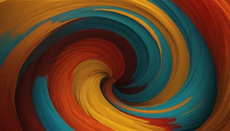Colors showing vibrant swirling abstract vortex with red yellow and teal colors in a dynamic pattern.の素材