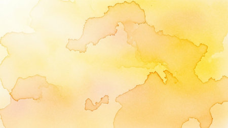 A soft abstract background with blended yellow and orange watercolor washes creating organic, cloud-like shapes.の素材