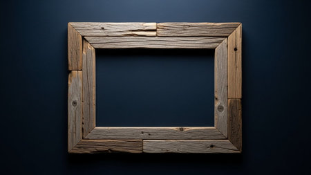 Frame showing rustic wooden frame with weathered texture on dark blue background. resolutionの素材
