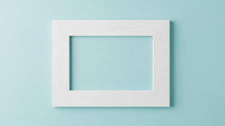White showing simple white rectangular frame with a textured surface placed on a light blue background keywords:...の素材