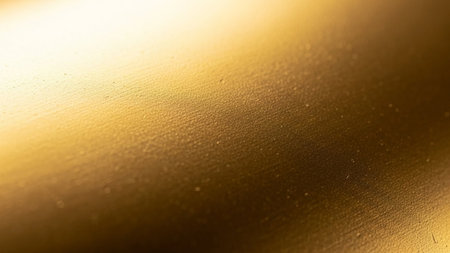 Extreme close-up of a textured golden metallic surface showing subtle light reflections and a fine grain pattern.の素材
